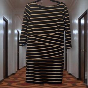 J. McLaughlin Women’s Black + Tan Striped Long-Sleeve Midi Dress